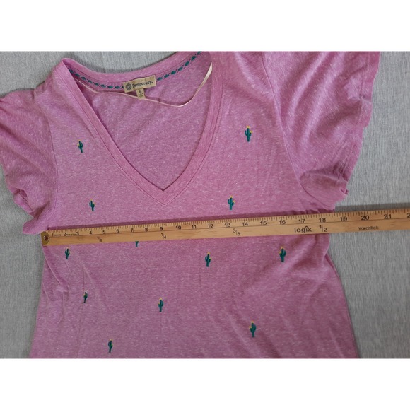 Democracy Woman Medium Blouse Relaxed Fit Pink Embroidered Flutter Sleeve V-Neck - Picture 4 of 8